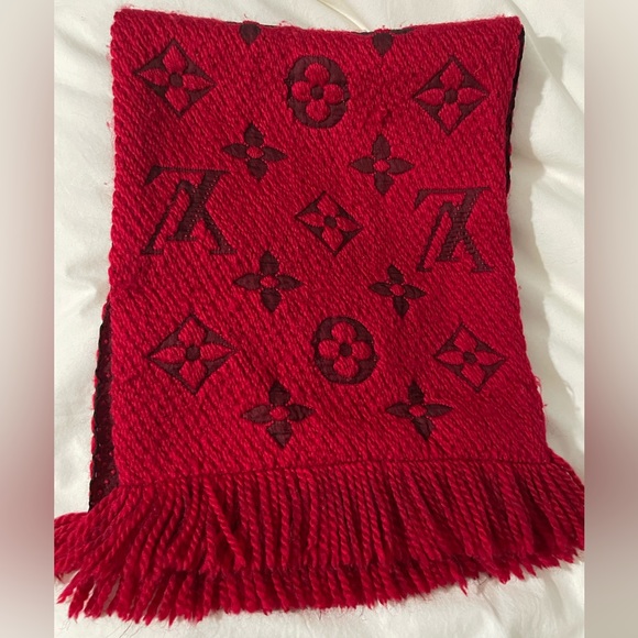 Pre-owned LOUIS VUITTON Winter Scarf Logo Mania Monogram Wool Silk Red - Picture 6 of 9